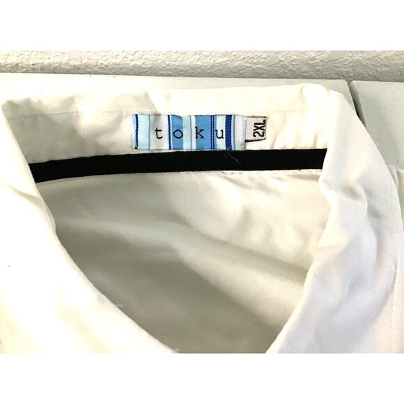 Mens Toku White Long Sleeve Button-Up Shirt With Red & Black Graphic Design Size - Picture 4 of 8